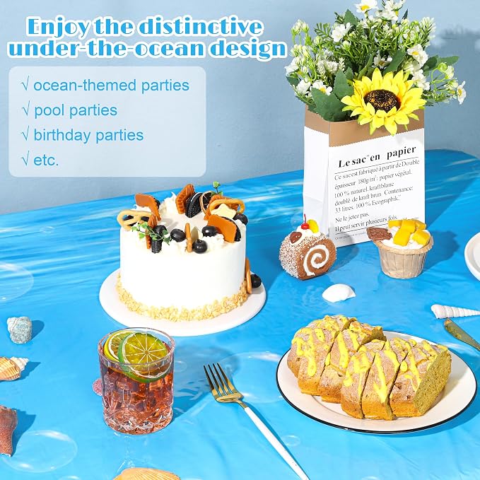 Kochorie 54 Inch x 100 Ft Ocean Waves Plastic Tablecloth Roll in Slide Cutter - Image 4