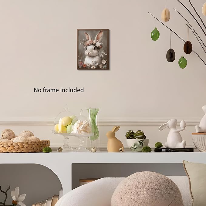 WIARTSH Vintage Easter Bunny Wall Art Poster, Cottage Farmhouse Animal Artwork - Image 6