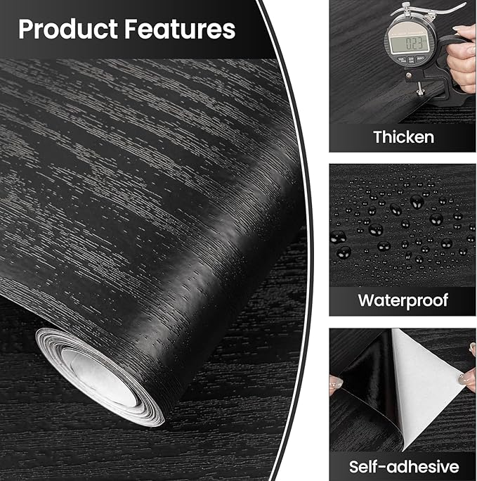 Abyssaly Peel and Stick Wallpaper Black Wood Contact Paper Decorative - Image 2
