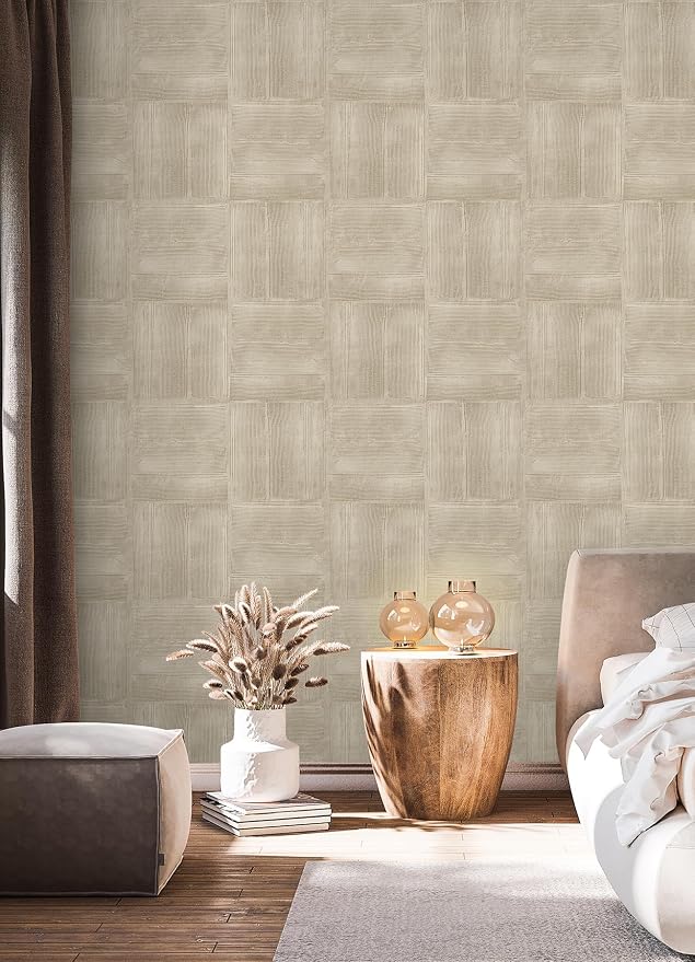 RoomMates Taupe Dimensional Square Plaster Peel and Stick Wallpaper, RMK12681PLW - Image 3