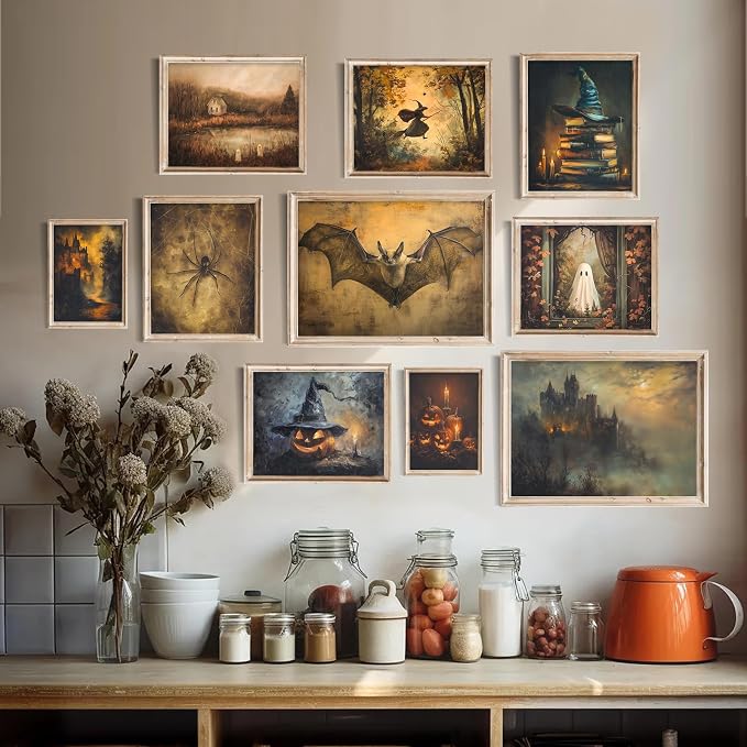 Vodefoad 10Pcs Vintage Halloween Canvas Wall Art Retro Pumpkin Poster Victorian - Image 4