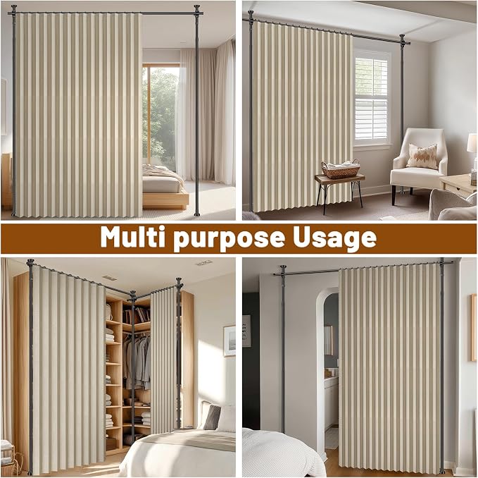 100% Blackout Room Divider Curtains Sets Beige W100 x L96 in, 2 Panels Curtain - Image 7
