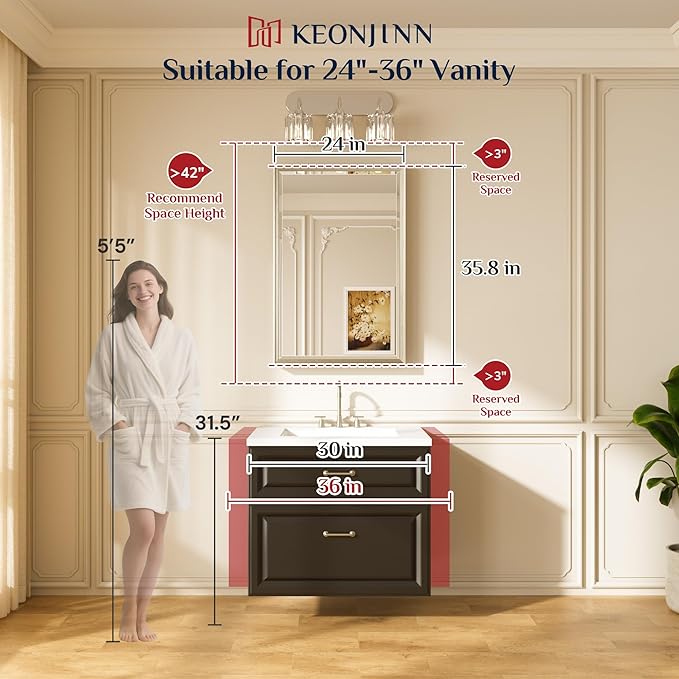 Keonjinn 24" x 36" Black Bathroom Mirror, Brushed Black Framed Mirror - Image 2