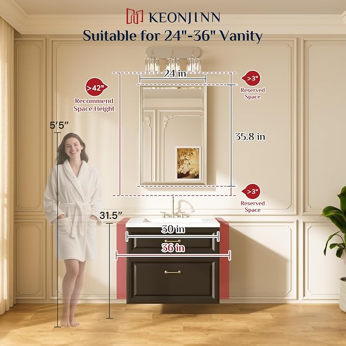 Keonjinn 24" x 36" Brushed Gold Bathroom Mirrors - Image 5