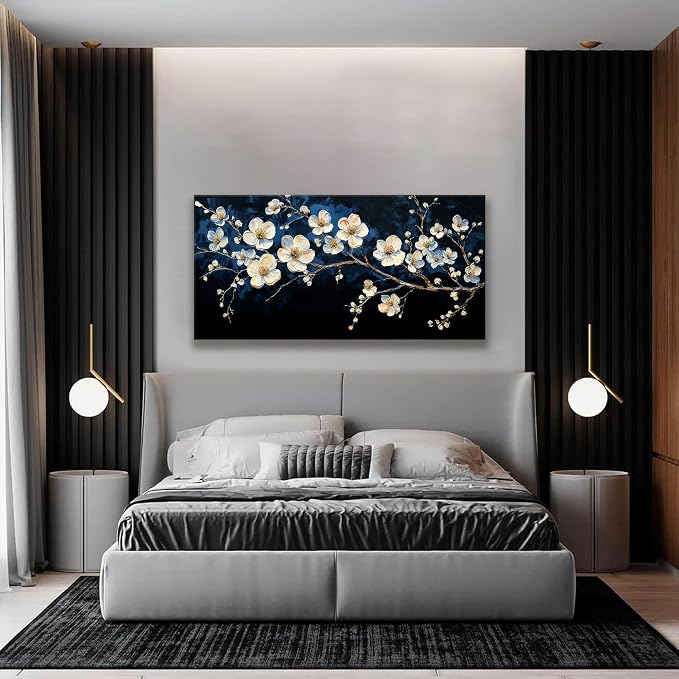 Suconvng Black Wall Art Minimalist Canvas Wall Art Decor White Flower Wall Art - Image 5