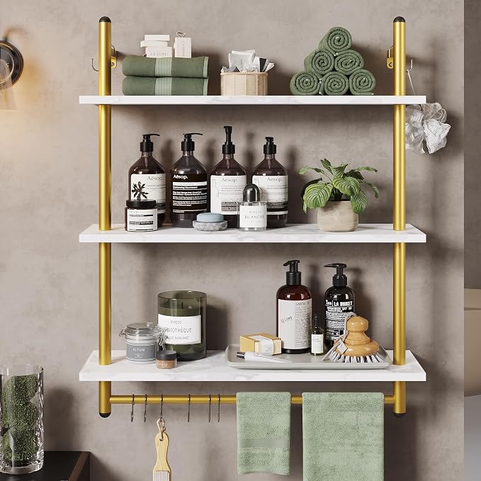 Bestier 31" Industrial Pipe Shelving, Floating Kitchen Wall Shelves 3 Tier - Image 5