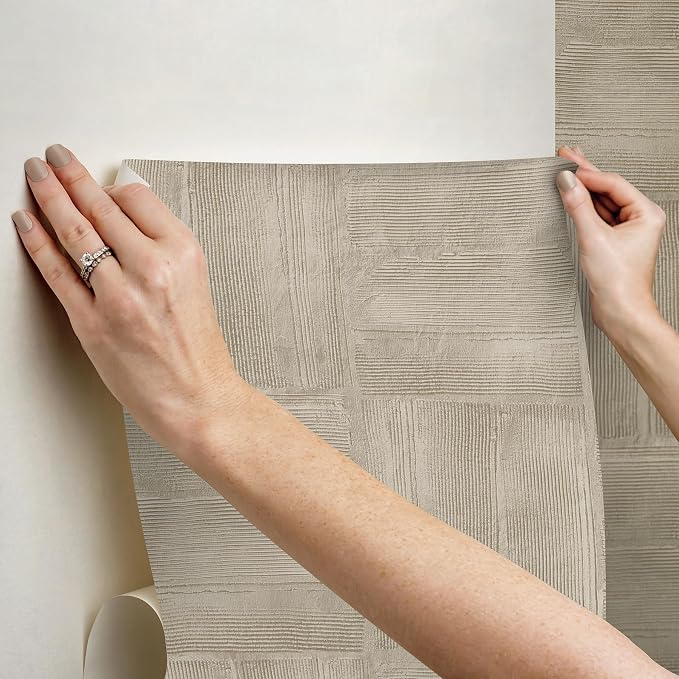 RoomMates Taupe Dimensional Square Plaster Peel and Stick Wallpaper, RMK12681PLW - Image 7