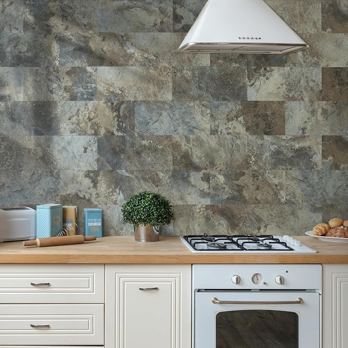 AULIGET 2-Piece Beige & Brown Slate Peel and Stick Backsplash Wall Tiles - Image 8