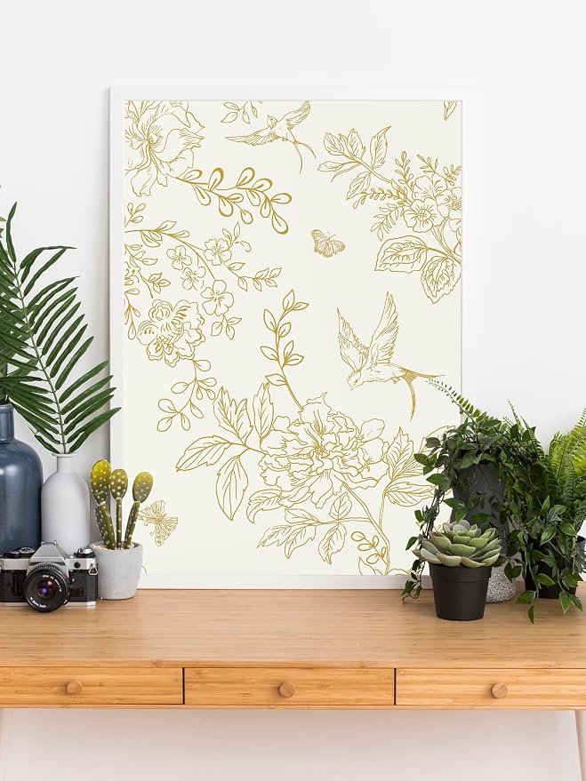 Froluya Cream White and Gold Floral Wallpaper Peel and Stick Wallpaper - Image 4