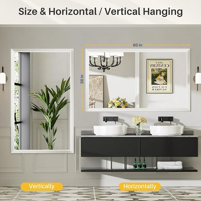 60x36 Inch White Bathroom Mirror - Image 5