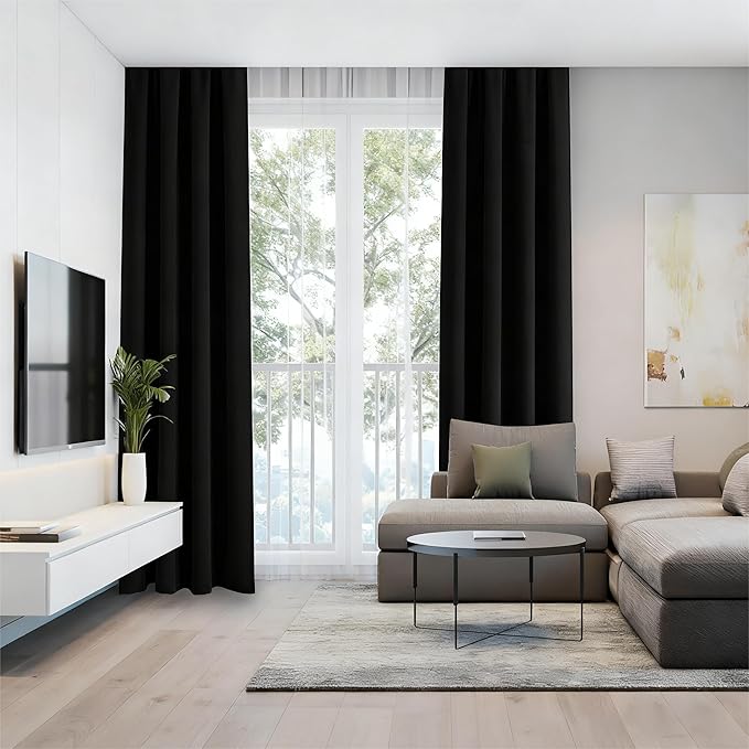IGEMAEVE Black 100% Blackout Curtains 84 Inch Length 2 Panels Set, Rod Pocket - Image 5