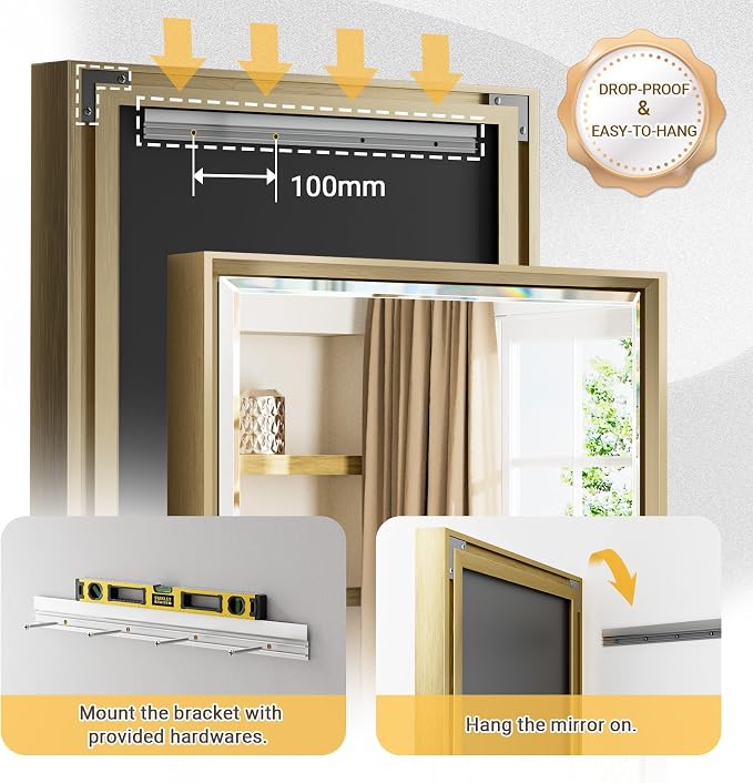 48 x 36 Gold Bathroom Mirror, Brushed Gold Beveled Bathroom Mirror, - Image 5