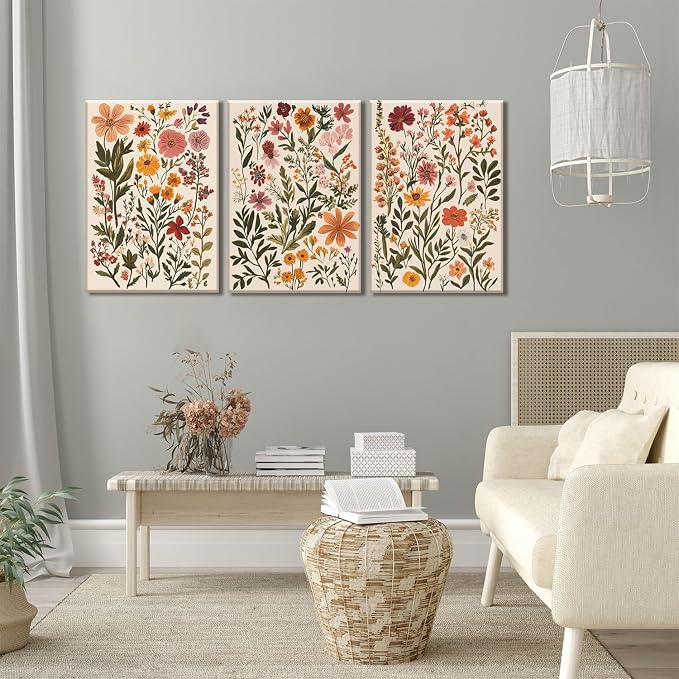 KISSFOX 3 Piece Boho Floral Canvas Wall Art - Image 5