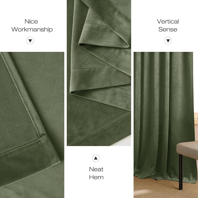 NICETOWN Sage Green Room Darkening Curtains & Drapes 120 inches Long 2 Panels - Image 7