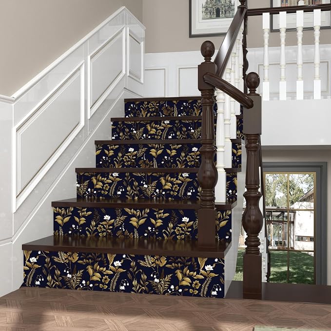 Extra Long Dark Navy Vintage Floral Wallpaper 17.5In x 393In Boho Peelable - Image 5