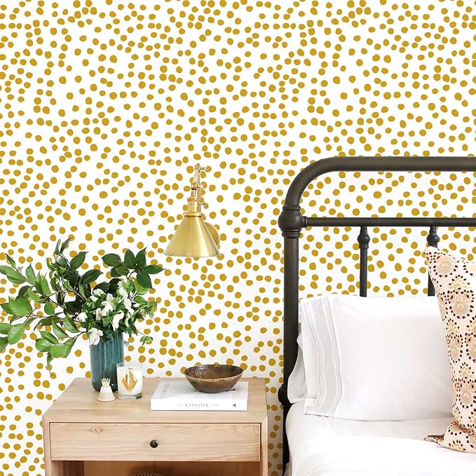 Jeweluck Yellow Polka Dot Wallpaper Yellow and White Peel and Stick Wallpaper - Image 3