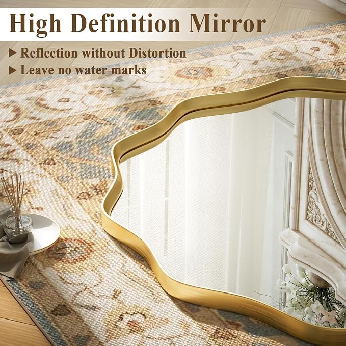 VooBang Gold Scalloped Circle Mirror, Hanging Leaning - Image 2