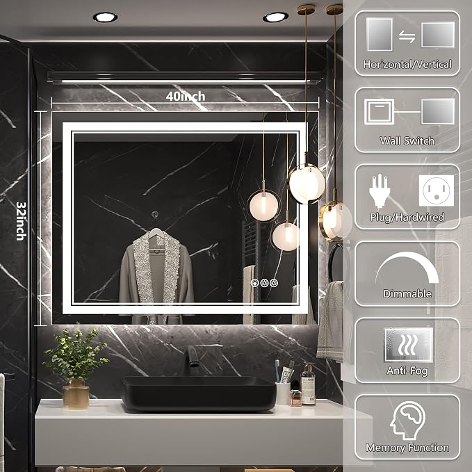 Ratsamee 40x32 Inch Led Mirror for Bathroom - Image 3