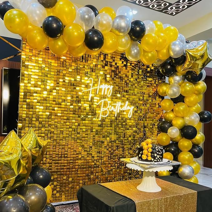 COKAOBE Gold Shimmer Wall Backdrop, 24 Panels Square Sequin Shimmer Backdrop - Image 6
