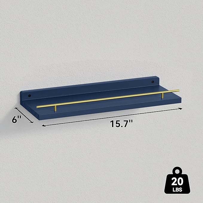 WOPITUES Floating Shelves with Gold Metal Guardrail, Shelves - Image 3