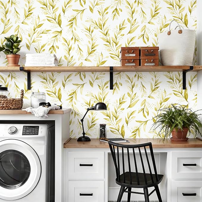 Livebor Leaf Peel and Stick Wallpaper Olive Leaf Contact Paper17.7in x 196.8in - Image 9