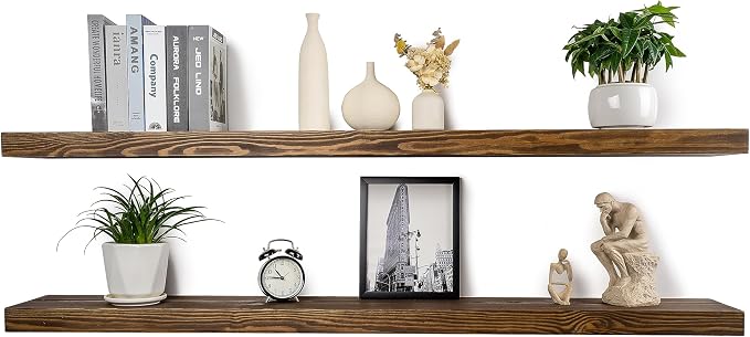 72 Inch Floating Shelves Set of 2, 8-in Deep High End Real Solid Wood Floating - Image 4