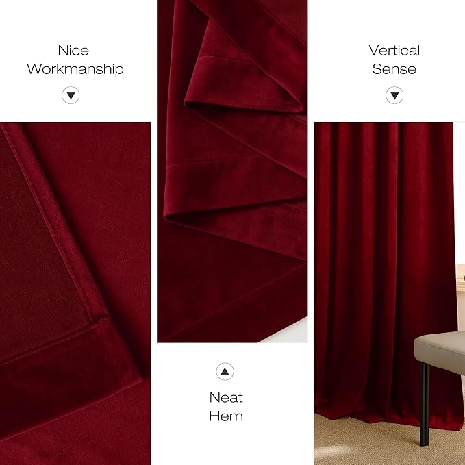 NICETOWN Red Velvet Textured Window Curtains/Draperies - Image 6