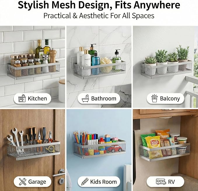 PUSDON Mesh Shower Caddy Wall Mount, Heavy Duty Adhesive Bathroom Shelf - Image 4
