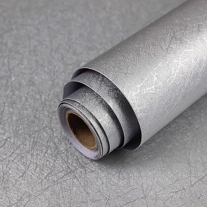 15.7" X 196.8" Silver Grey Wallpaper Embossed Self Adhesive Peel and Stick by Abyssaly