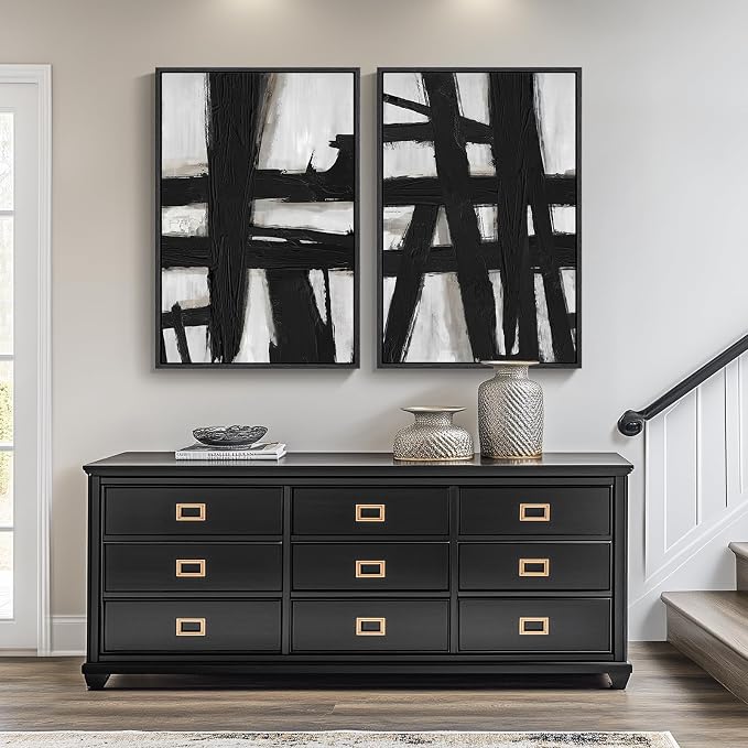 Large Framed Black and White Abstract Wall Art - Image 4