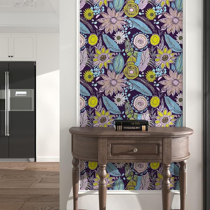 Purple Boho Wallpaper Peel and Stick, Vintage Yellow Floral Contact Paper - Image 5