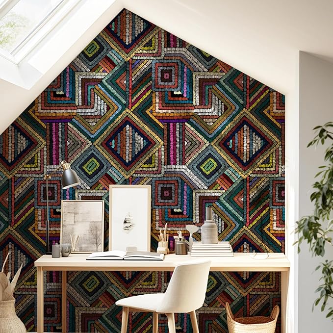 Retro Textured Peel and Stick Wallpaper Geometric Patchwork color Mosaic - Image 5