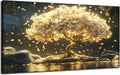 Large Tree of Life Canvas Wall Art Abstract Gold Tree Mountain Lake Decor by TXNXFKSUWallArt