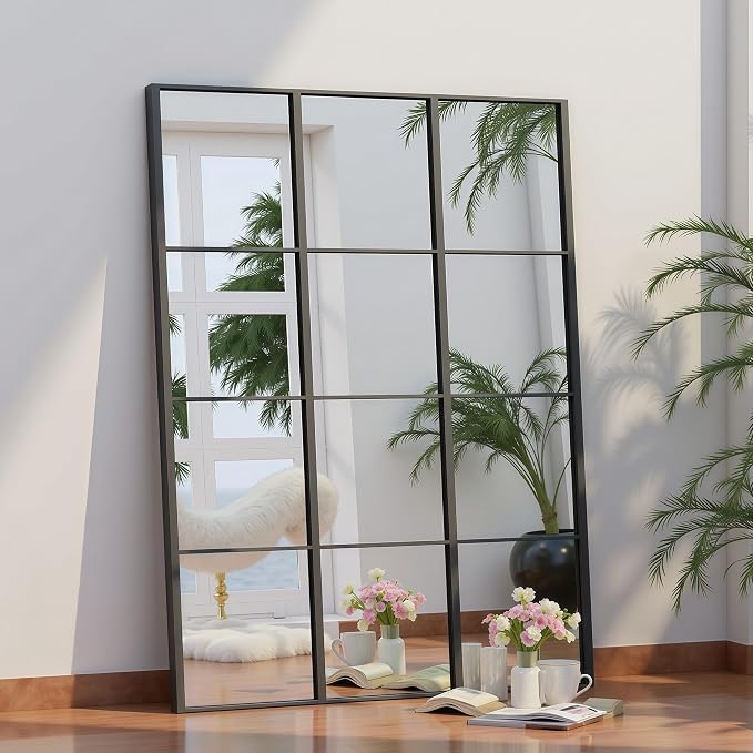 Dewfig Rectangle Window Mirror Wall Mounted, Large Black Mirrors - Image 7