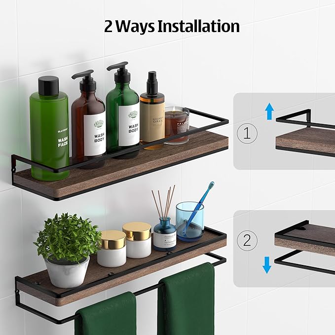 Meangood Floating Shelves Wall Mounted Set of 2, Rustic Wood Wall Storage - Image 6
