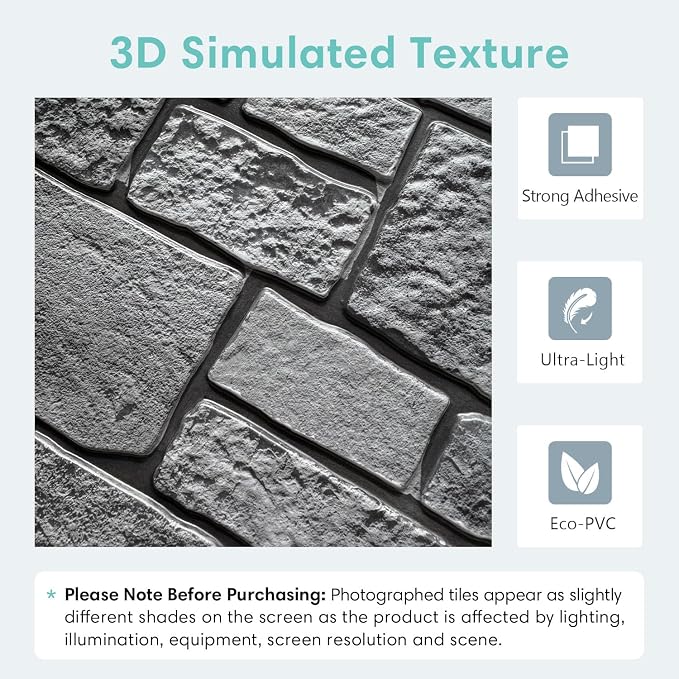 Commomy 3D Faux Stone Peel and Stick Wall Tiles - Image 3