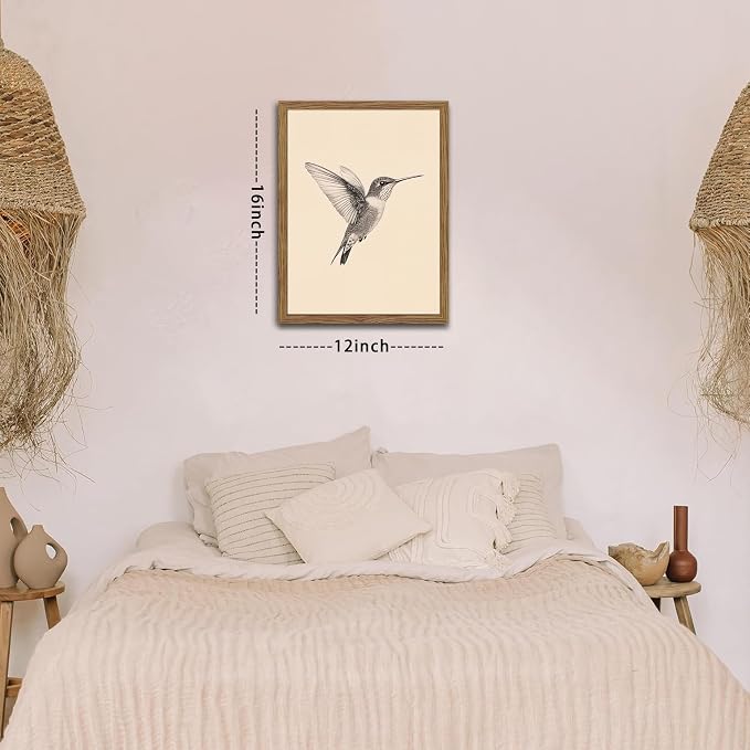 Vintage Framed Wall Art, Birds Canvas Prints, Hummingbird Sketch Painting - Image 3
