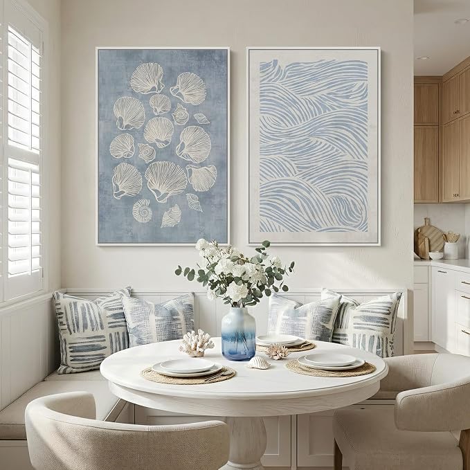 Framed Abstract Coastal Blue White Wall Art - Image 4