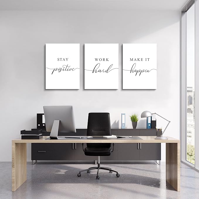 Framed Canvas Wall Art Positive Quote, Office Art, Motivational Artwork Set of - Image 2