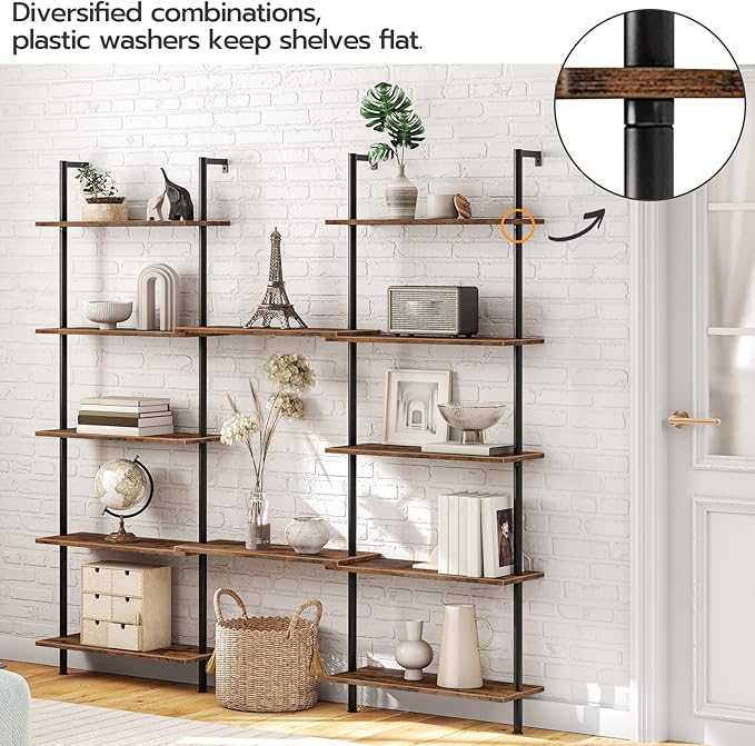 HOOBRO DIY Ladder Shelf, 6-Tier Wall Mounted Bookshelf, Office Vertical Bookcase - Image 5