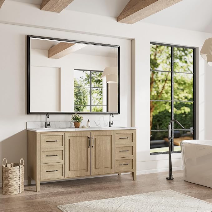 48 x 36 Black Framed Mirror for Bathroom, Beveled Black Bathroom Vanity Mirror - Image 6