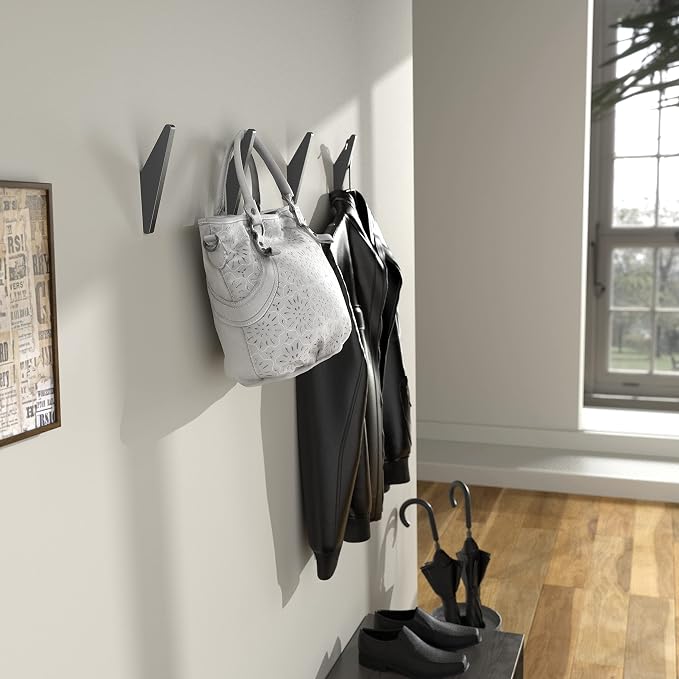 COCOYA 2Pack Metal Wall Hooks, Minimalist Coat Hooks Matte Black Simple Modern - Image 2