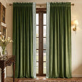 NICETOWN Rod Pocket Embroidered Trim Velvet Curtains, 2 Panels, Olive Green by NICETOWN