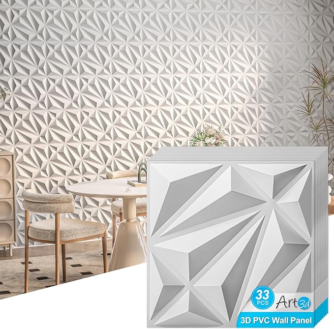 Art3d 33-Pack 3D Wall Panel for Interior Wall Décor, Diamond Textured PVC by Art3d