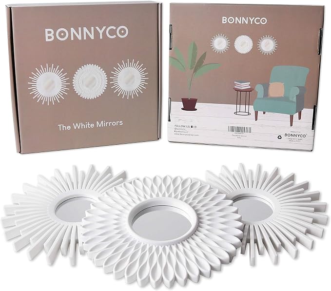 BONNYCO Wall Mirrors Pack of 3, Round White Mirrors - Image 2