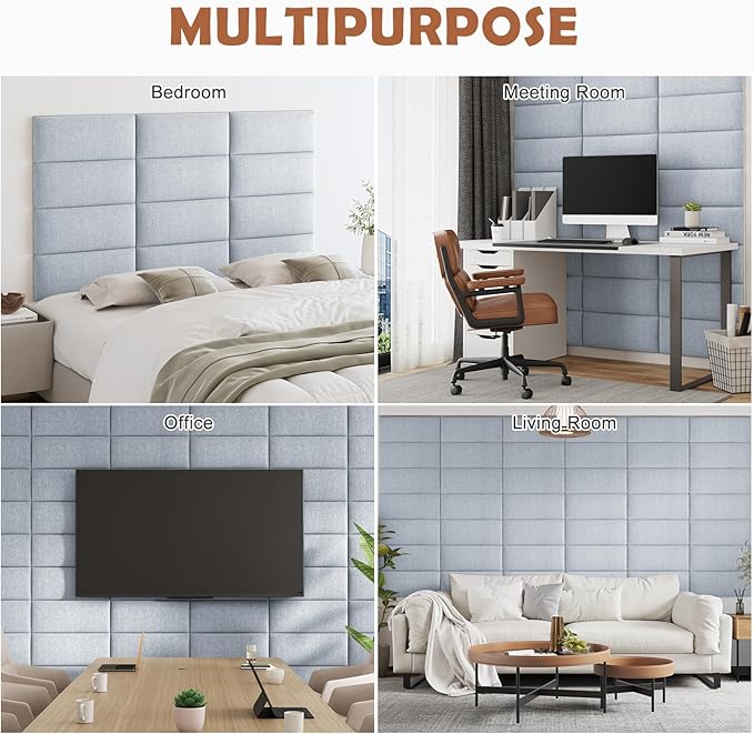 IFNOW Upholstered Wall Mounted Headboard, 3D Soundproof Wall Panels Peel and - Image 6