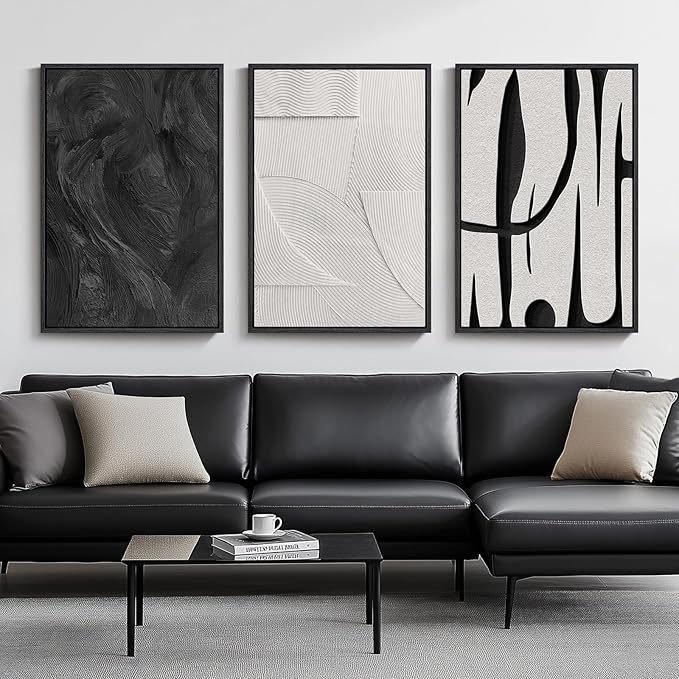 Large Framed Black and White Abstract Wall Art by Cuspin