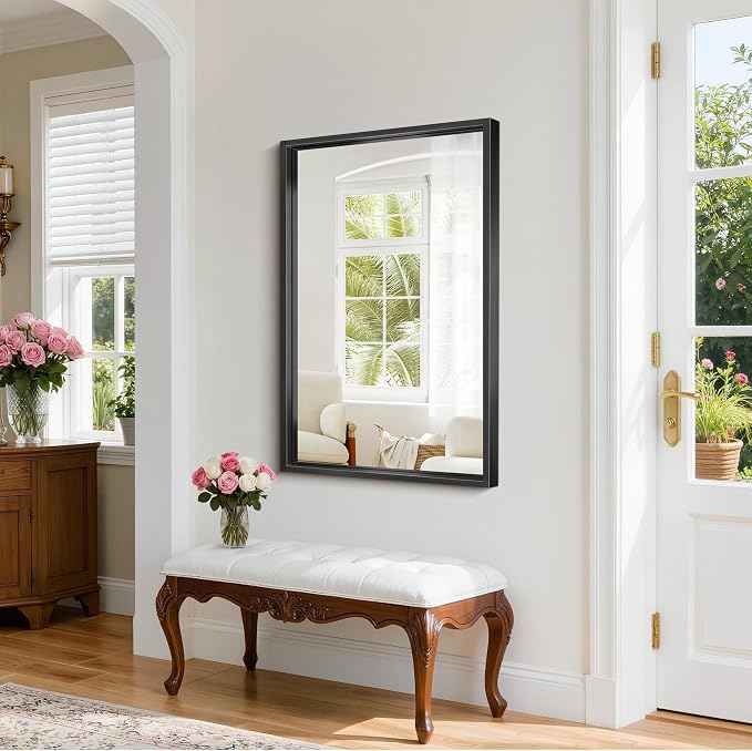 Black Framed Mirror 24"x40", Brushed Black Bathroom Mirrors - Image 6