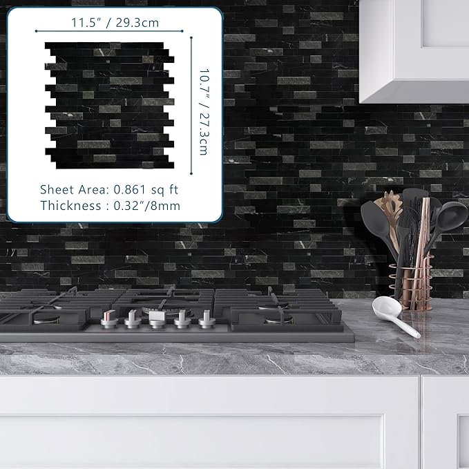 SUNWINGS 5-Sheet Peel and Stick Mosaic Natural 3D Stone Self Adhesive Marble - Image 2