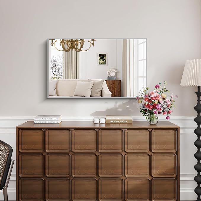 KOCUUY Silver Framed Mirror, HD Tempered Glass, Anti-Rust Frame, Modern Design - Image 2